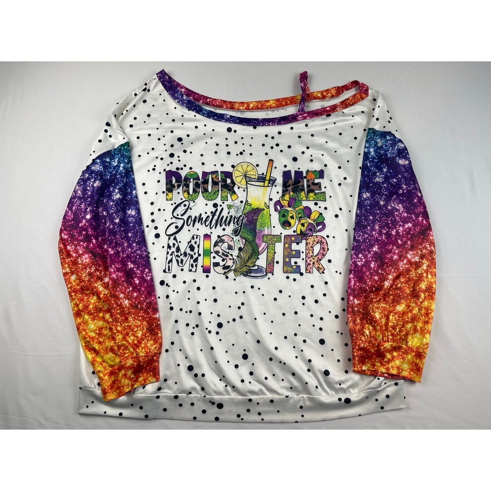 Womens Plus SZ 5X Off Shoulder Pour Me Something Mister Mardi Gras blouse 00805 - Picture 1 of 6
